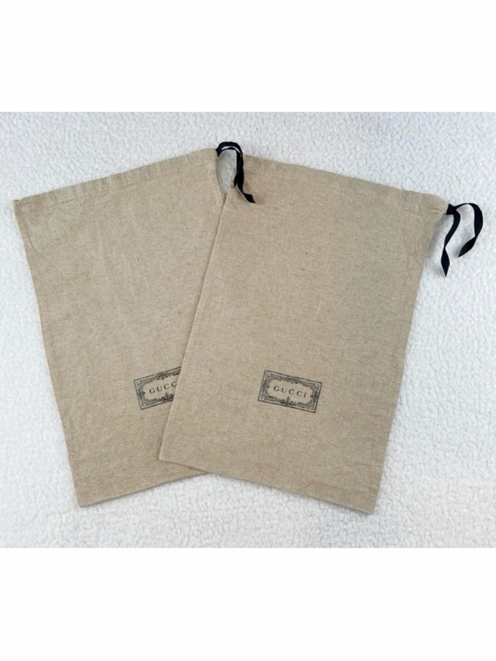 GUCCI • Set of 2 Tan Linen Medium Logo Dust Bags